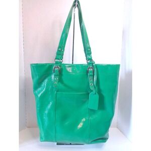 Badgley Mischka Patent Leather Tote Emerald Green Shoulder Bag Silver Hardware